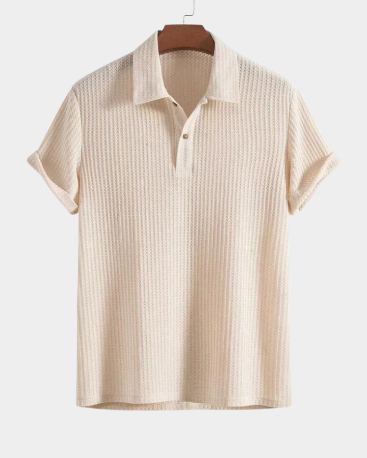 Heren Structuur Strik Poloshirt - Casual Elegantie - Beige
