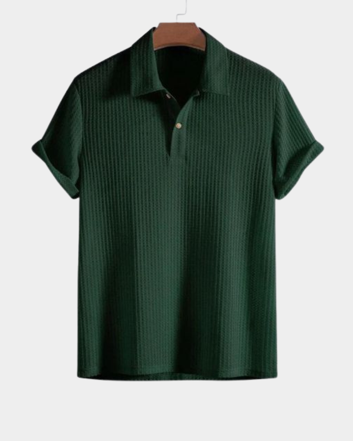 Heren Structuur Strik Poloshirt - Casual Elegantie - Groen
