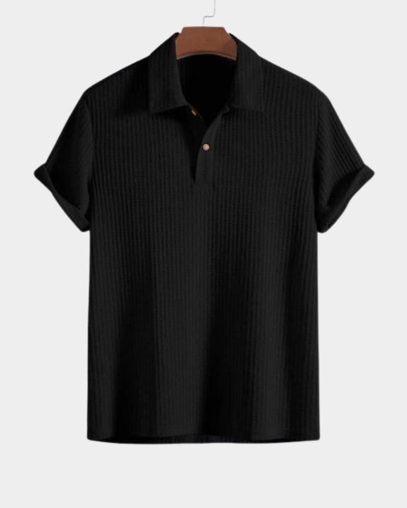 Heren Structuur Strik Poloshirt - Casual Elegantie - Zwart