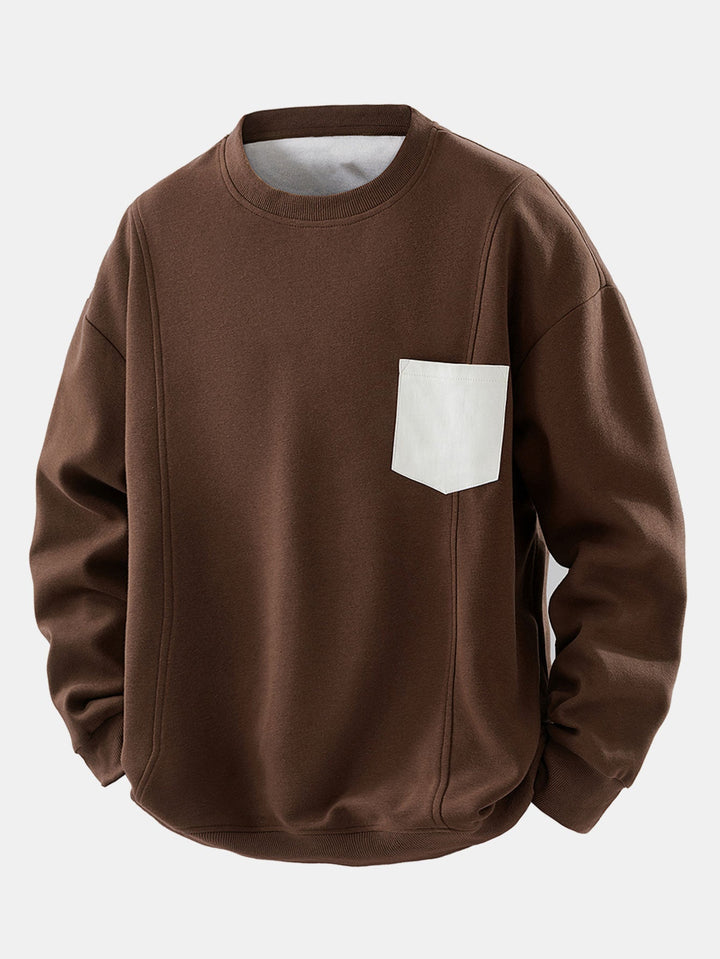 Heren Sweatshirt met Contrasterende Borsttas in donkerbruin, Relaxed Fit