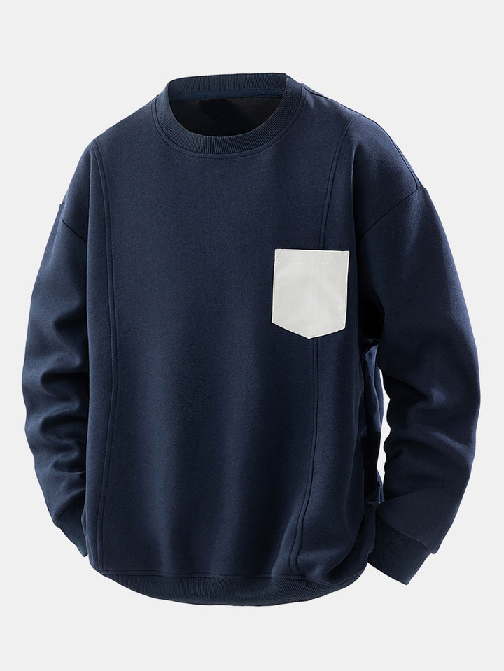 Heren Sweatshirt met Contrasterende Borsttas in marineblauw, Relaxed Fit