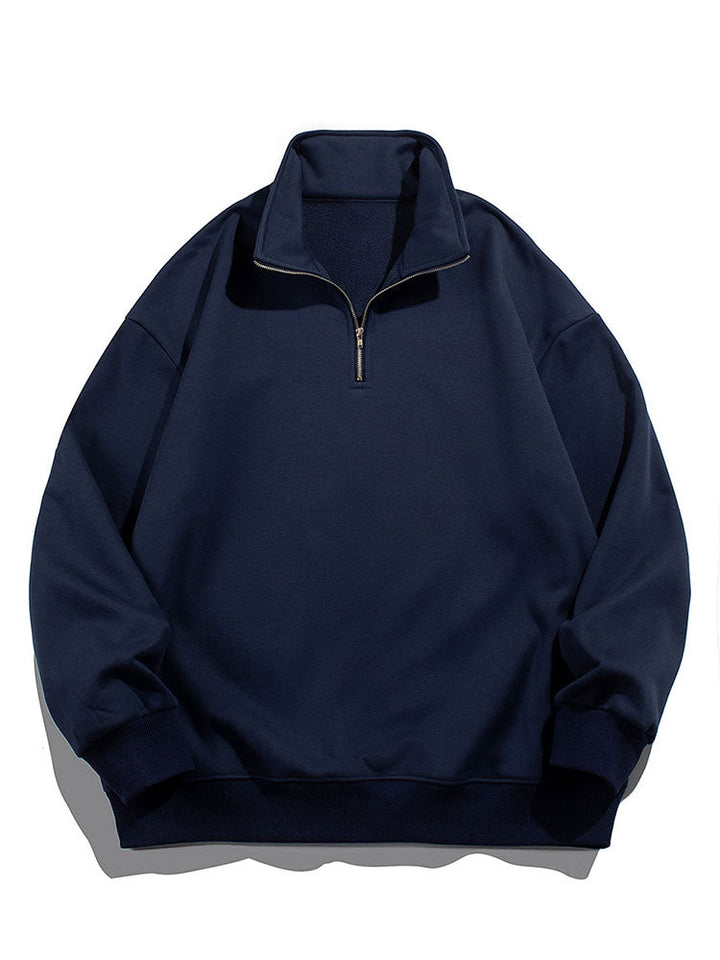 Heren Teddy Fleece Gevoerde Half Zip Sweatshirt in marineblauw, Relaxed Fit