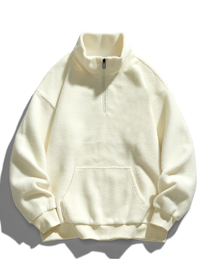 Heren Teddy Fleece Half-Zip Sweatshirt in beige, Relaxed Fit