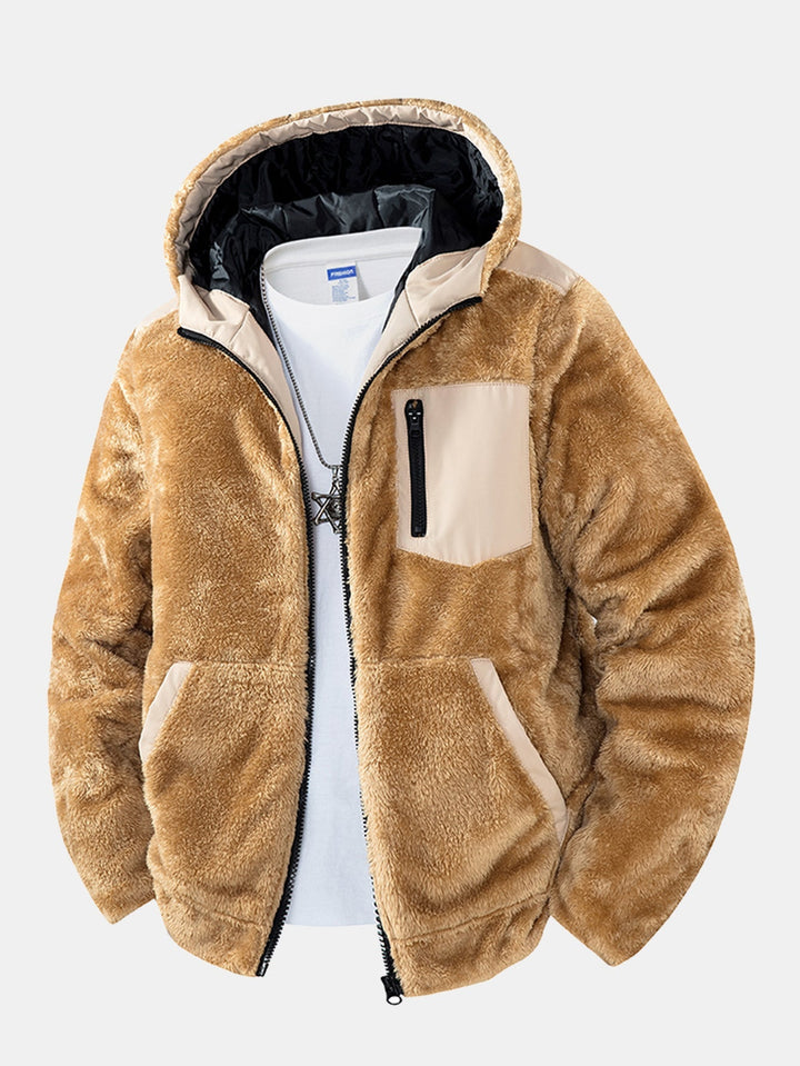 Heren Teddy Fleece Hoodie Jas in lichtbruin, Comfortabele Winterjas