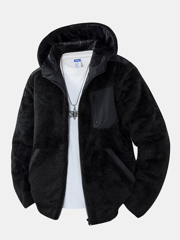Heren Teddy Fleece Hoodie Jas in zwart, Comfortabele Winterjas