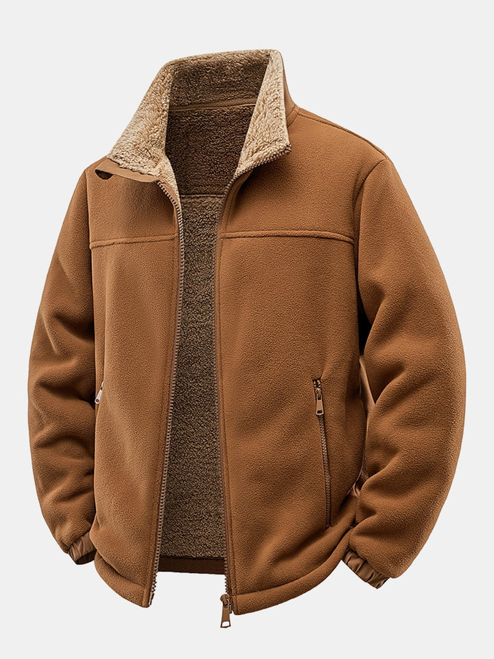 Heren Teddy Fleece Jas met Staande Kraag in bruin, Relaxed Fit