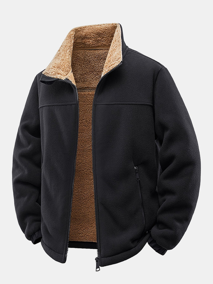 Heren Teddy Fleece Jas met Staande Kraag in zwart, Relaxed Fit