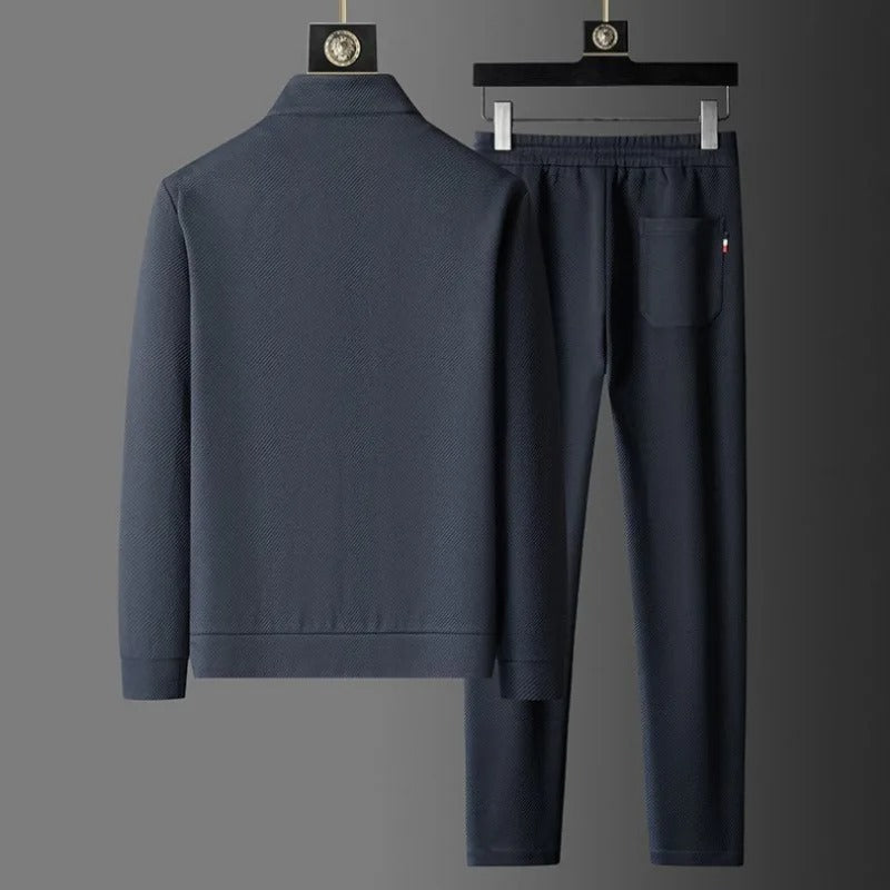 Heren Textuur Trainingspak - Ritssluiting Kraag Joggingbroek Set