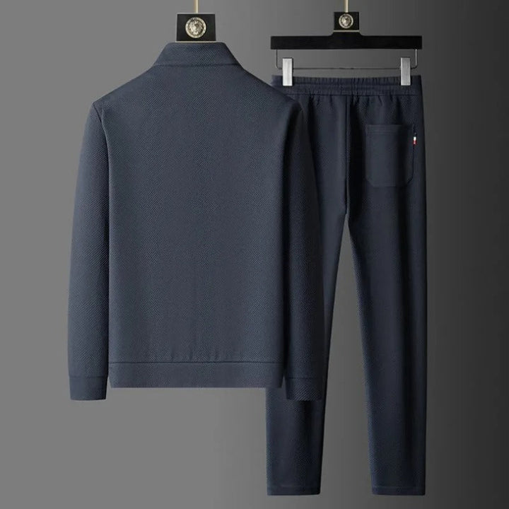Heren Textuur Trainingspak - Ritssluiting Kraag Joggingbroek Set