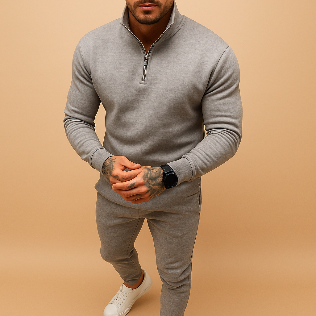 Heren Trainingspak met Halve Rits - Comfortabel Joggingset - Grijs