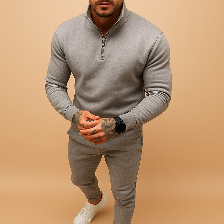 Heren Trainingspak met Halve Rits - Comfortabel Joggingset - Grijs