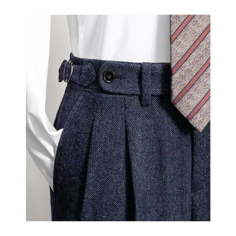 Heren Tweed Broek - Vintage Casual Look - Blauw