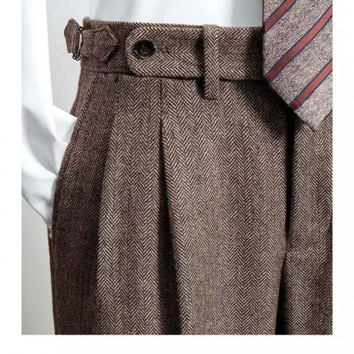 Heren Tweed Broek - Vintage Casual Look - Bruin