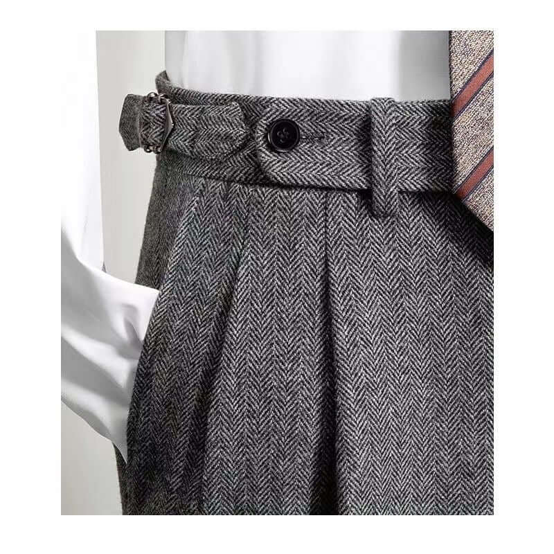 Heren Tweed Broek - Vintage Casual Look - Donkergrijs