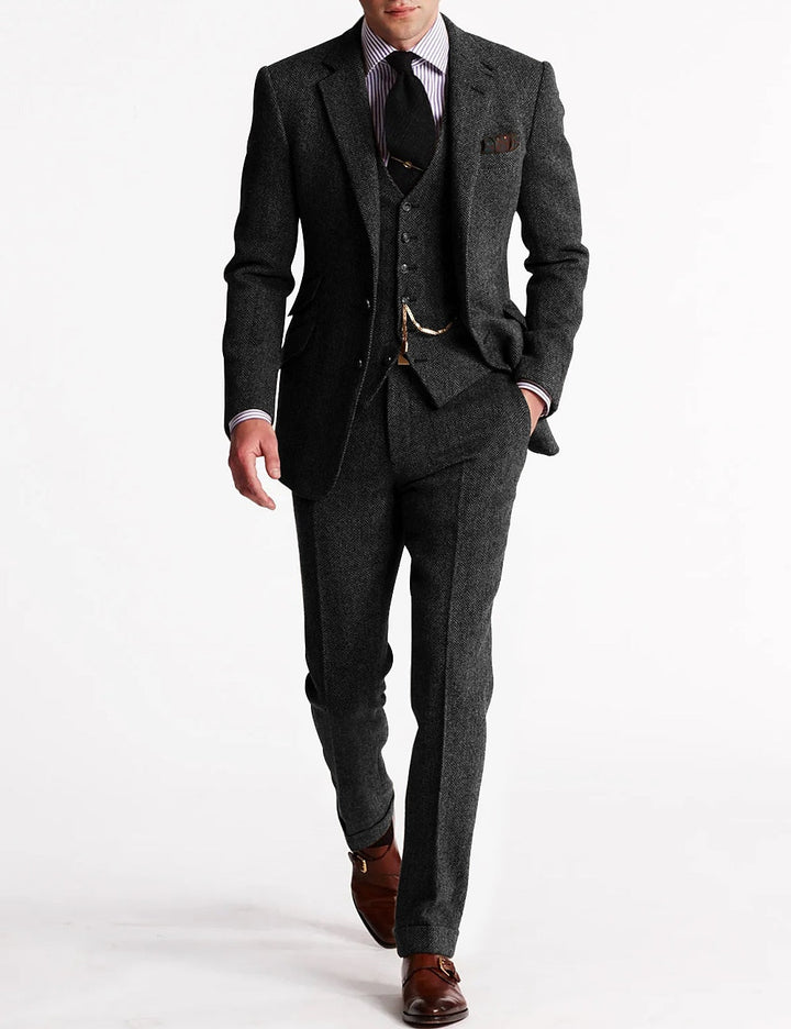 Heren Tweed Herringbone 3-delig pak - Slim fit bruiloft - Grijs