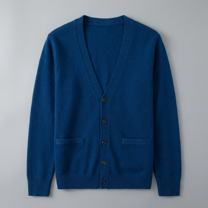 Heren V-hals Gebreide Vest in marineblauw, Fijne Structuur met Knopen