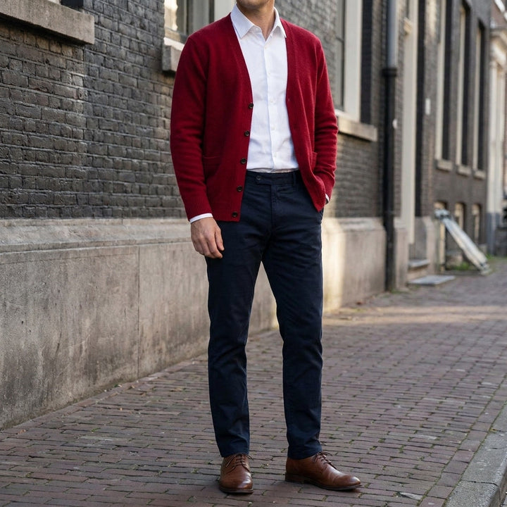 Heren V-hals Gebreide Vest - Fijne Structuur met Knopen