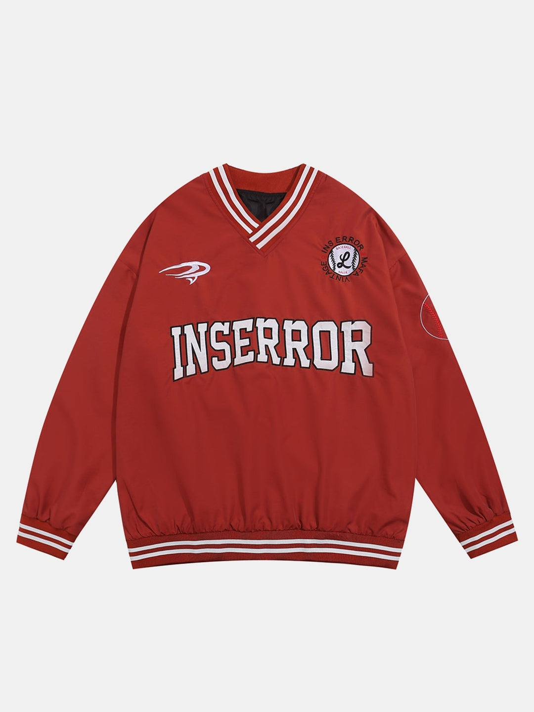 Heren V-hals Honkbal Sweatshirt Oversized in rood, Grafisch Sportief