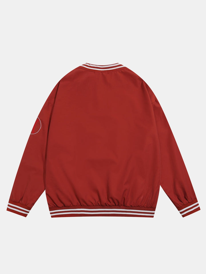 Heren V-hals Honkbal Sweatshirt Oversized - Grafisch Sportief