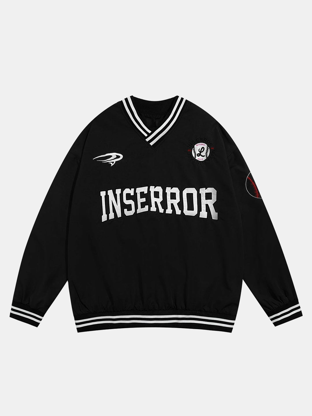 Heren V-hals Honkbal Sweatshirt Oversized in zwart, Grafisch Sportief