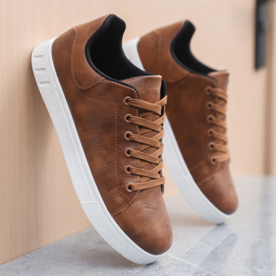 Heren Vetersneakers met Contrast Zool - Casual Lage Sneaker - Bruin