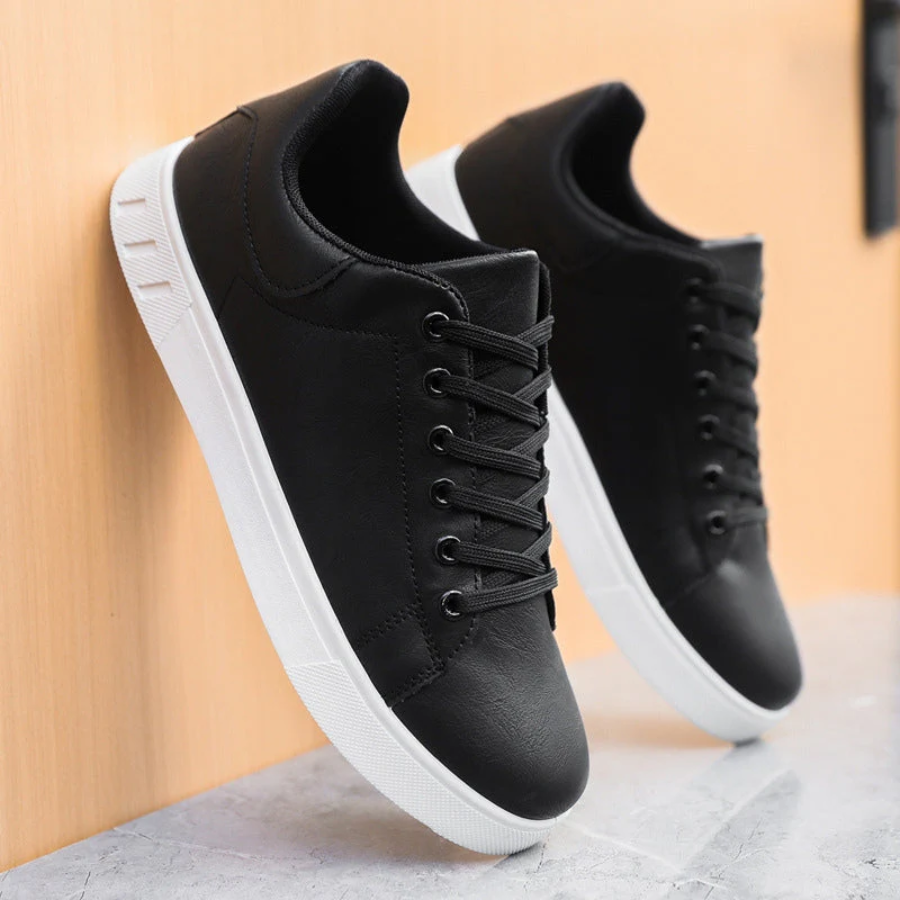 Heren Vetersneakers met Contrast Zool - Casual Lage Sneaker - Zwart