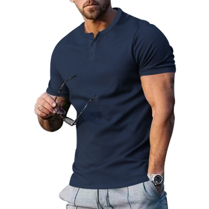 Heren Vintage Hemd met Knopen - Klassieke Pasvorm - Marineblauw