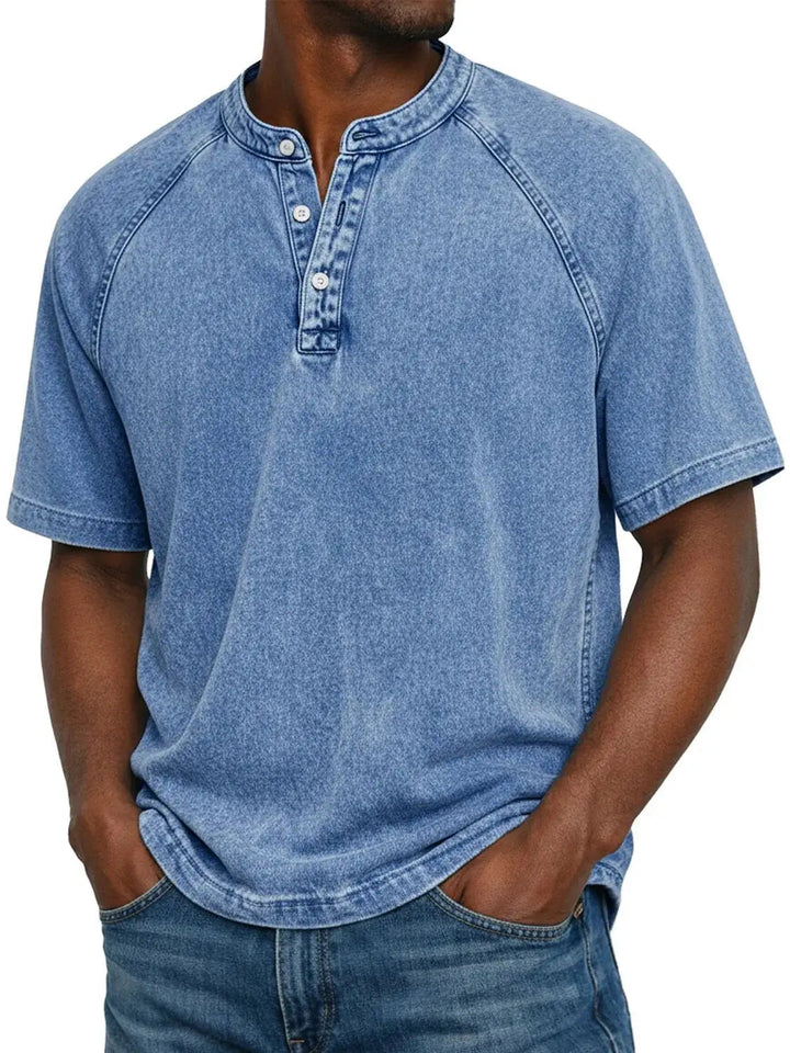 Heren Vintage Overhemd - Klassieke Relaxed Fit - Blauw