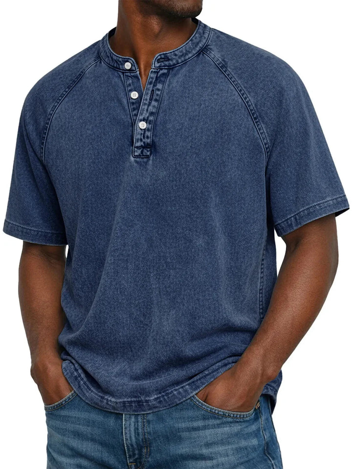 Heren Vintage Overhemd - Klassieke Relaxed Fit - Marineblauw