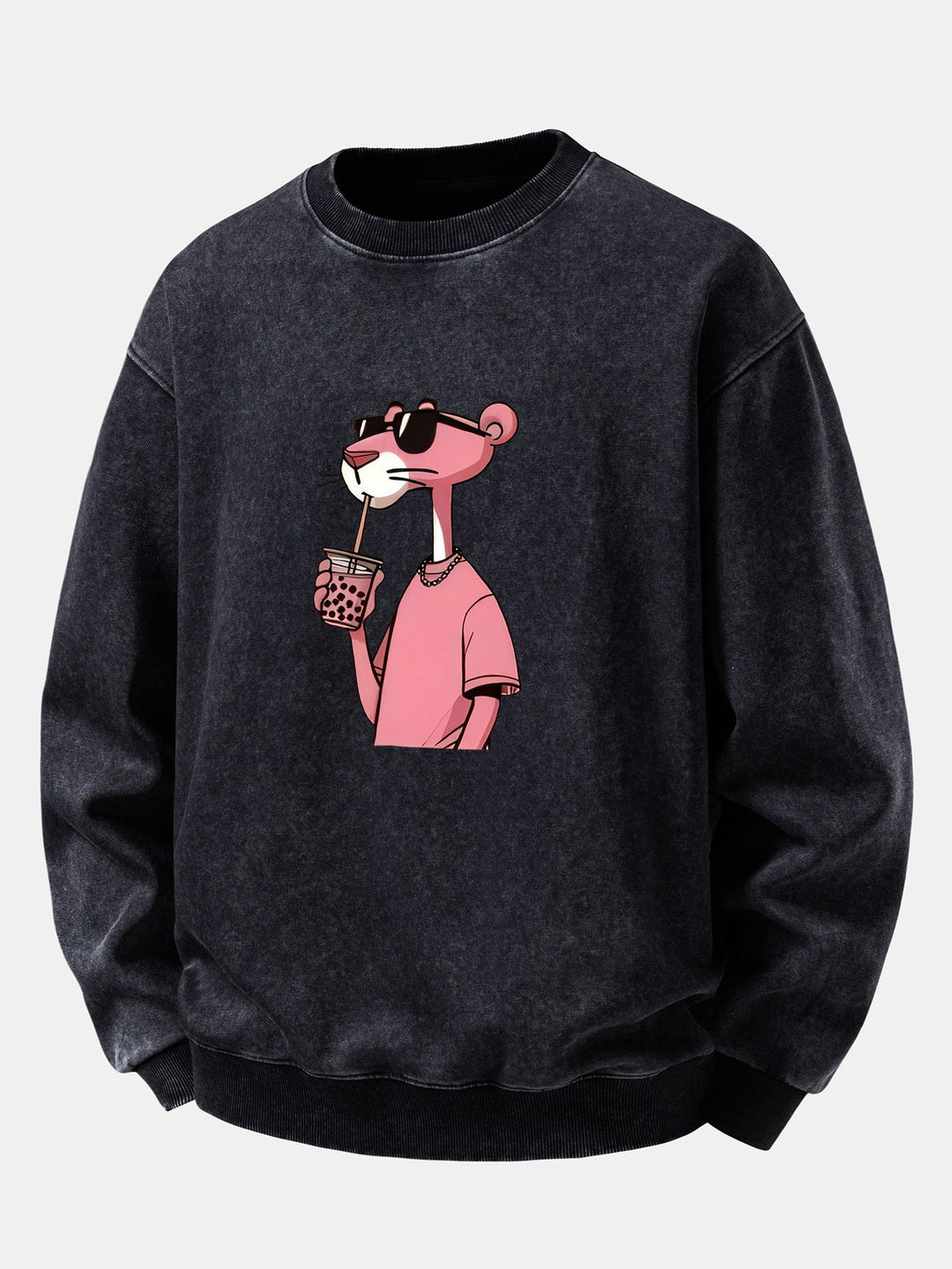 Heren Vintage Washed Sweatshirt met Grafische Print in zwart, Relaxed Fit