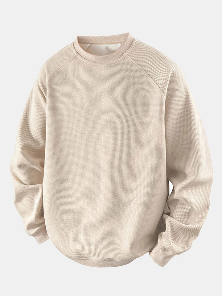 Heren Wafelstructuur Crew Neck Sweatshirt in beige, Relaxed Fit