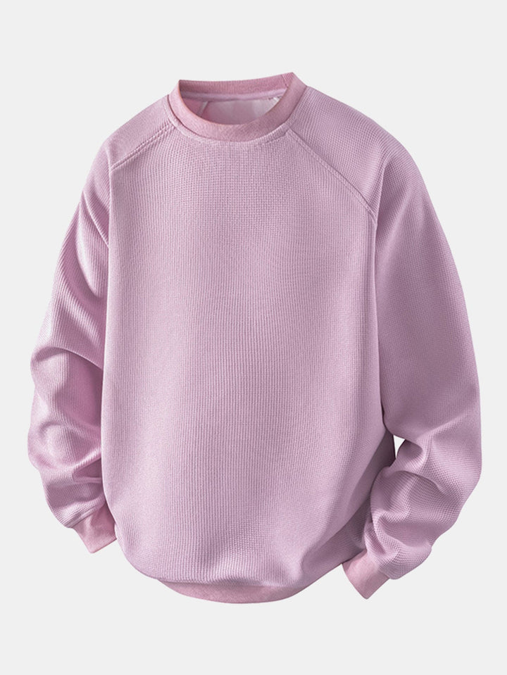 Heren Wafelstructuur Crew Neck Sweatshirt in lichtroze, Relaxed Fit