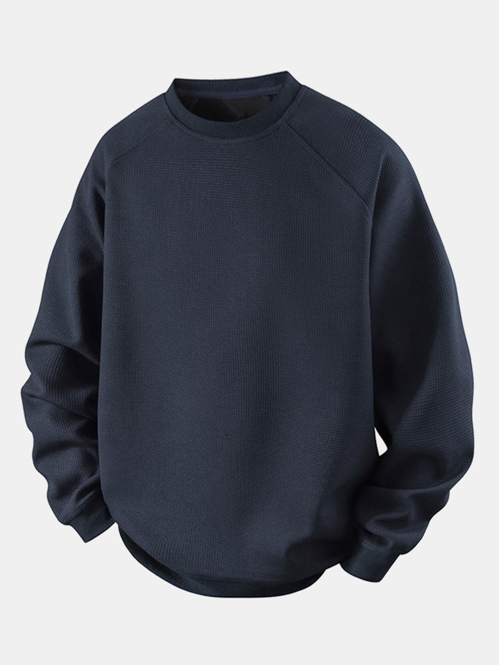 Heren Wafelstructuur Crew Neck Sweatshirt in marineblauw, Relaxed Fit