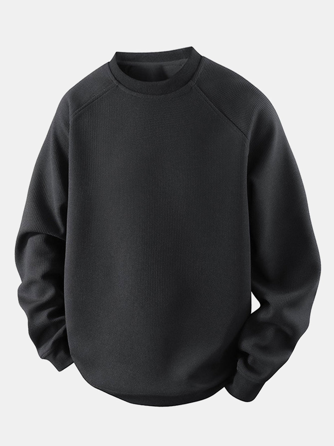 Heren Wafelstructuur Crew Neck Sweatshirt in zwart, Relaxed Fit