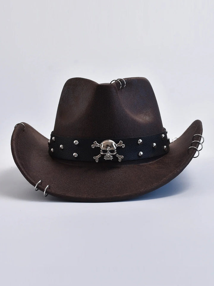 Heren Western Cowboy Hat - Skull Studded Band - Bruin