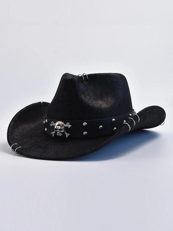Heren Western Cowboy Hat - Skull Studded Band - Zwart
