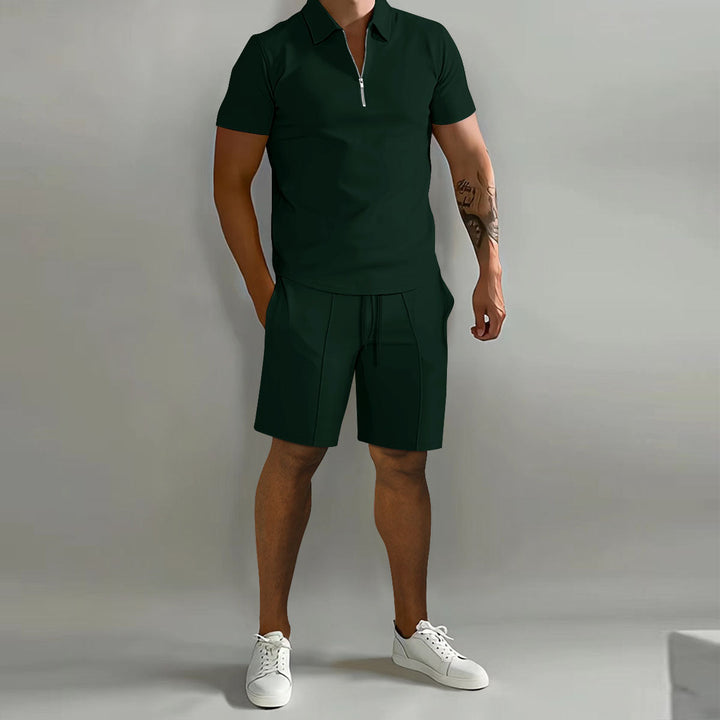 Heren Zip Polo Set - Korte Mouwen met Shorts - Groen