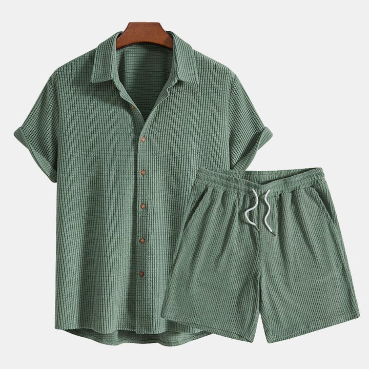 Heren Zomer Co-Ord Set - Casual Shirt en Shorts - Groen