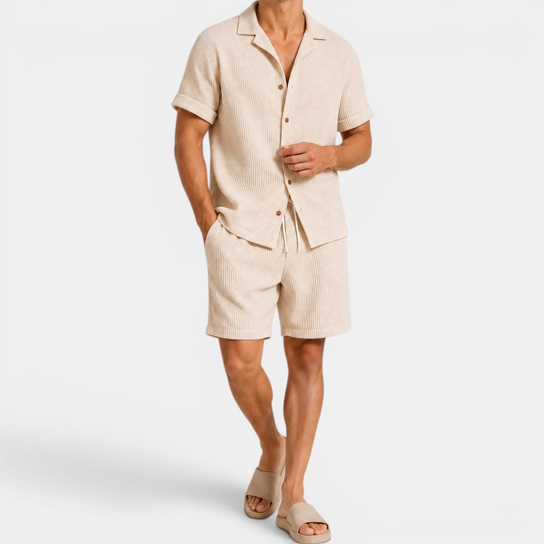 Heren Zomer-Set Shirt en Shorts - Casual Comfort - Abrikoos