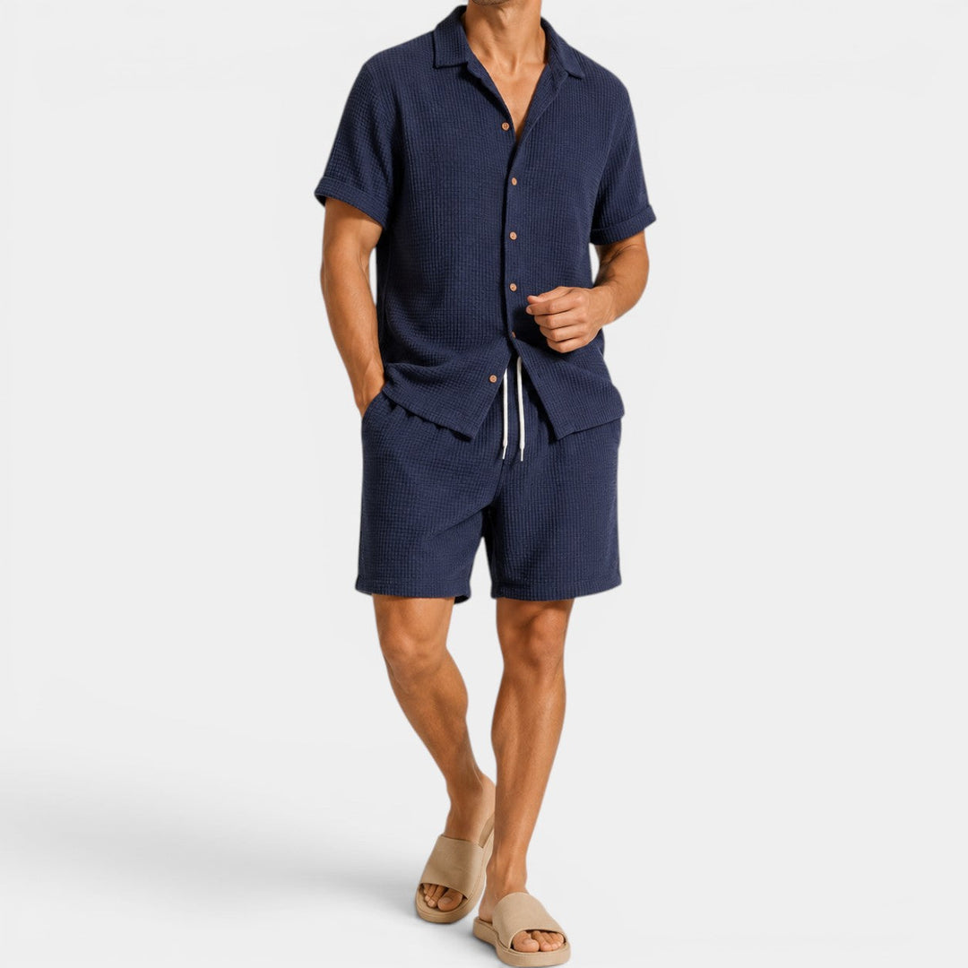 Heren Zomer-Set Shirt en Shorts - Casual Comfort - Blauw