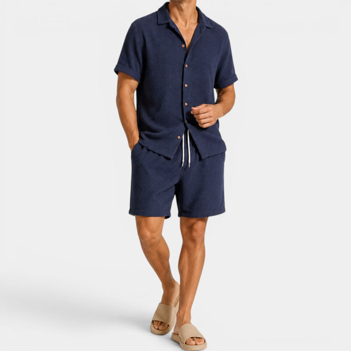 Heren Zomer-Set Shirt en Shorts - Casual Comfort - Blauw
