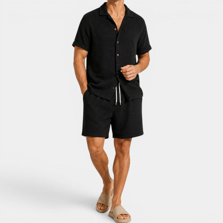 Heren Zomer-Set Shirt en Shorts - Casual Comfort - Zwart