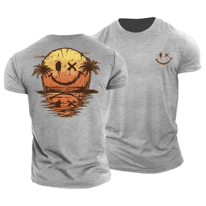 Heren Zomer T-Shirt met Smiley Print - Casual Strand Look - Grijs