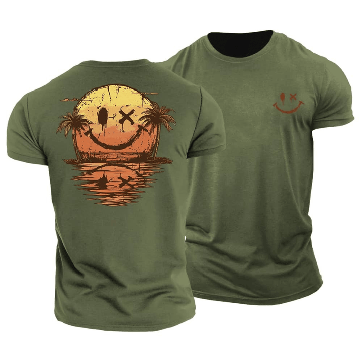 Heren Zomer T-Shirt met Smiley Print - Casual Strand Look - Groen