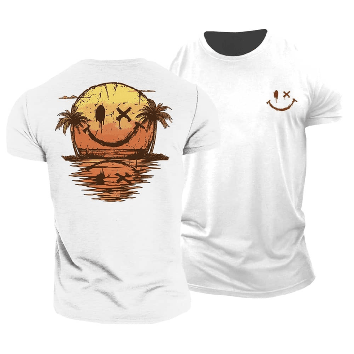 Heren Zomer T-Shirt met Smiley Print - Casual Strand Look - Wit