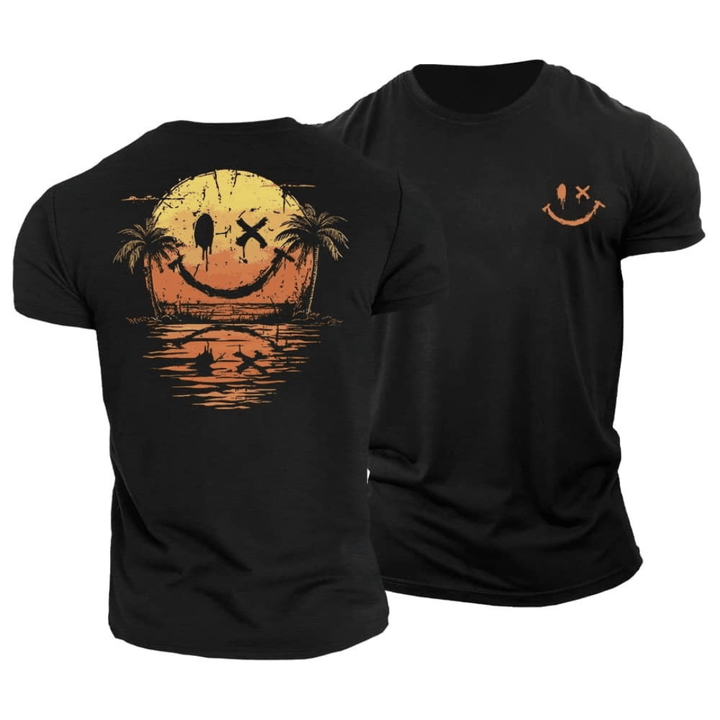 Heren Zomer T-Shirt met Smiley Print - Casual Strand Look - Zwart