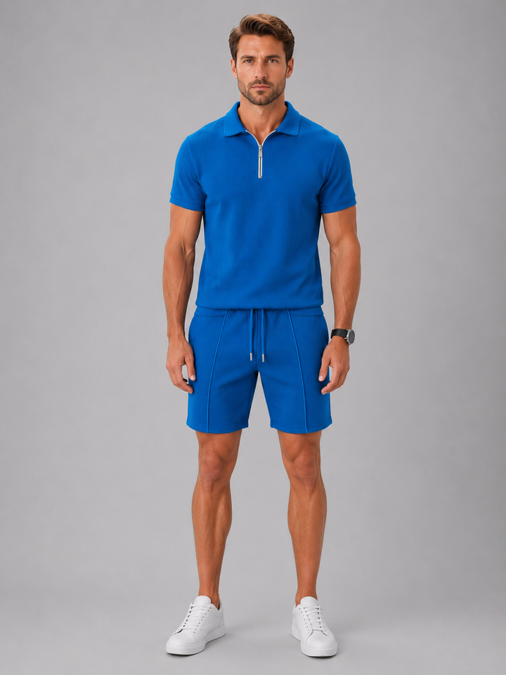 Heren Zomerset Polo & Shorts - Casual Comfort - Blauw
