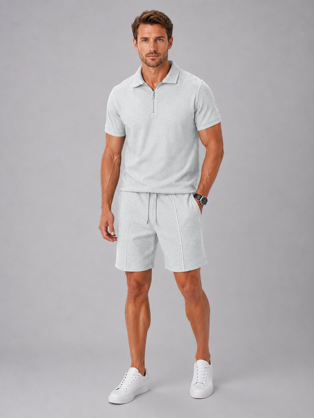 Heren Zomerset Polo & Shorts - Casual Comfort - Grijs