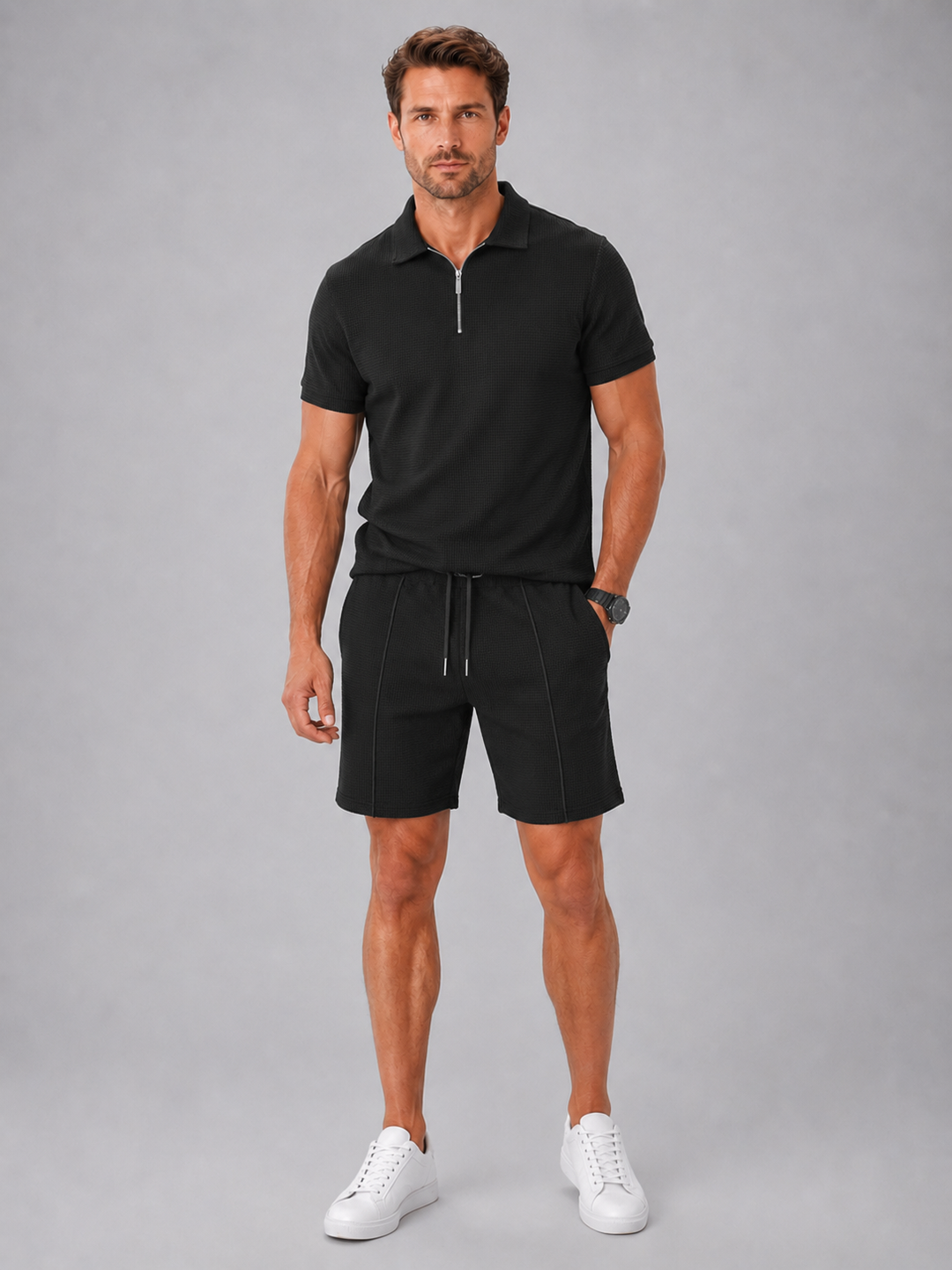 Heren Zomerset Polo & Shorts - Casual Comfort - Zwart